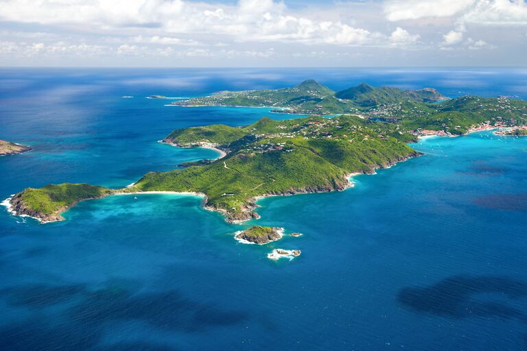 st barts aerial view of the islands and caribbean sea