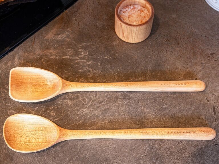 Two maple wooden spoons one rounded and one straight edge from Earlywood