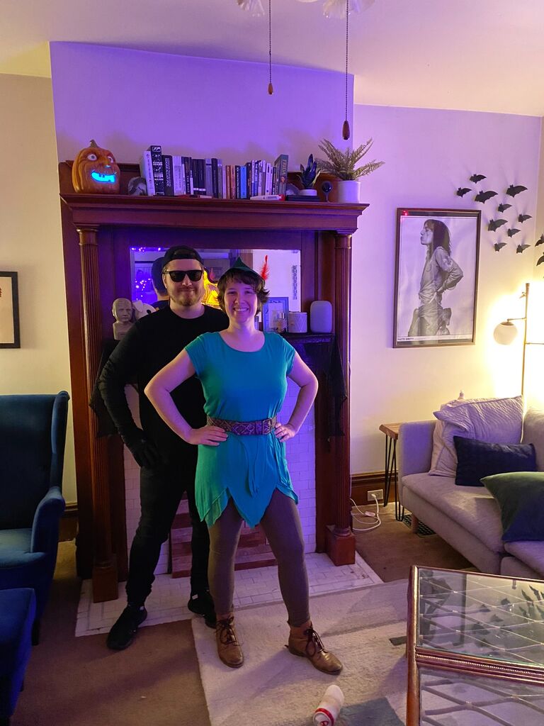 For our second halloween together, we dressed as Peter Pan and his shadow. 