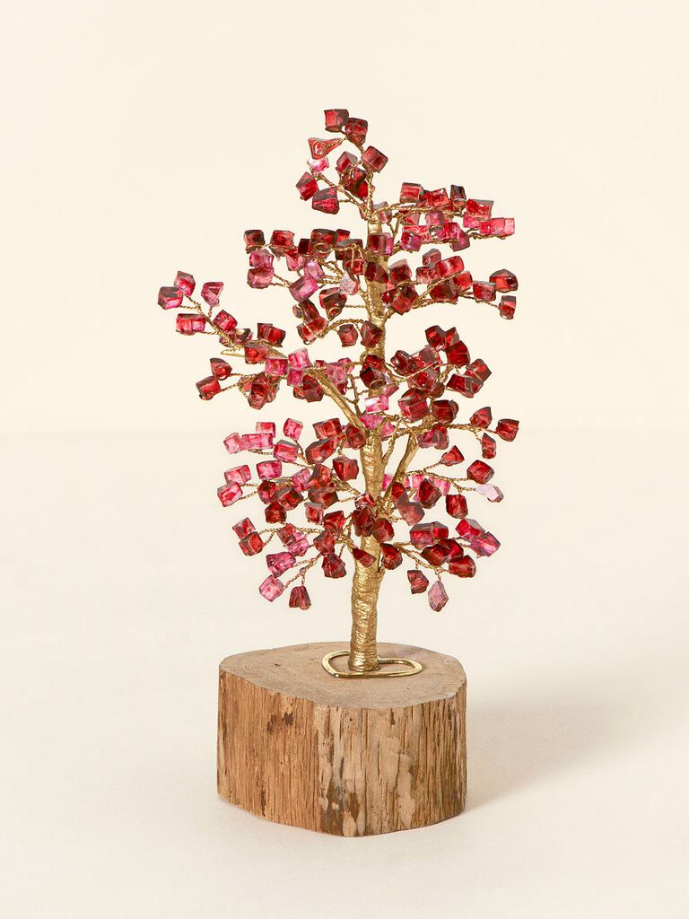 Ruby gemstone-inspired glass leaves 40-year anniversary tree