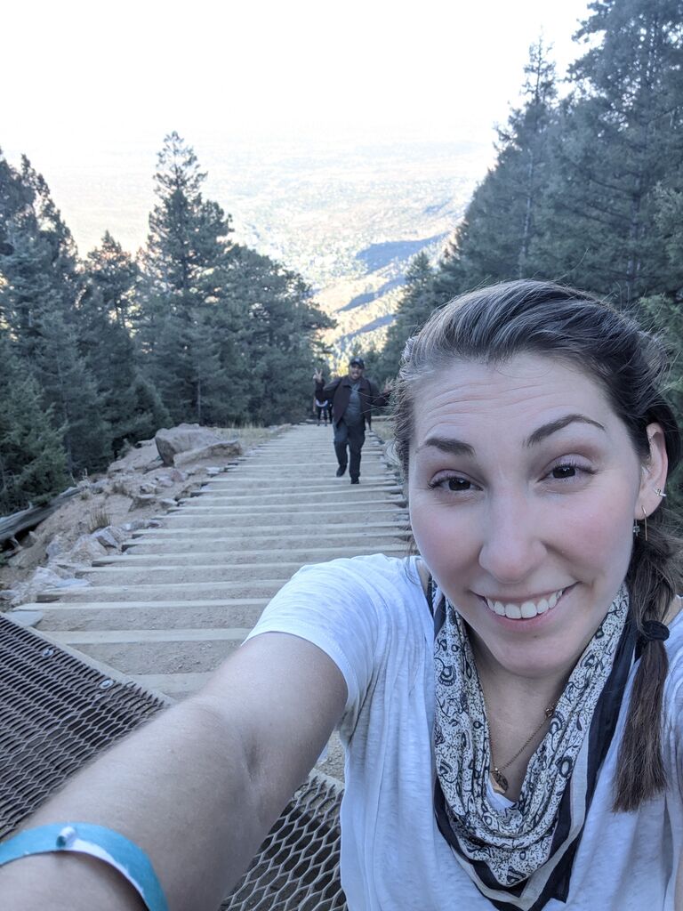 Megan and Damian summit Manitou Incline in Colorado Springs