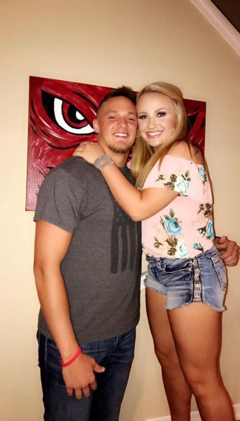 Haley and Blake met summer between Freshman and Sophomore year. She spotted him during finals of the last semester freshman year on the West Maple crosswalk at the UofA campus and her and her girls were determined to figure out who he was. He was tall and skinny so she first thought basketball. After scouring the basketball roster to no avail they checked football and there he was, Blake Kern from Lamar, AR. She found him on Instagram and followed him and he followed her back..a few minutes later he send her a DM asking to go on a date. Haley was going back to Clinton for the summer and so they met at the Conway movie theatre for their first date!!