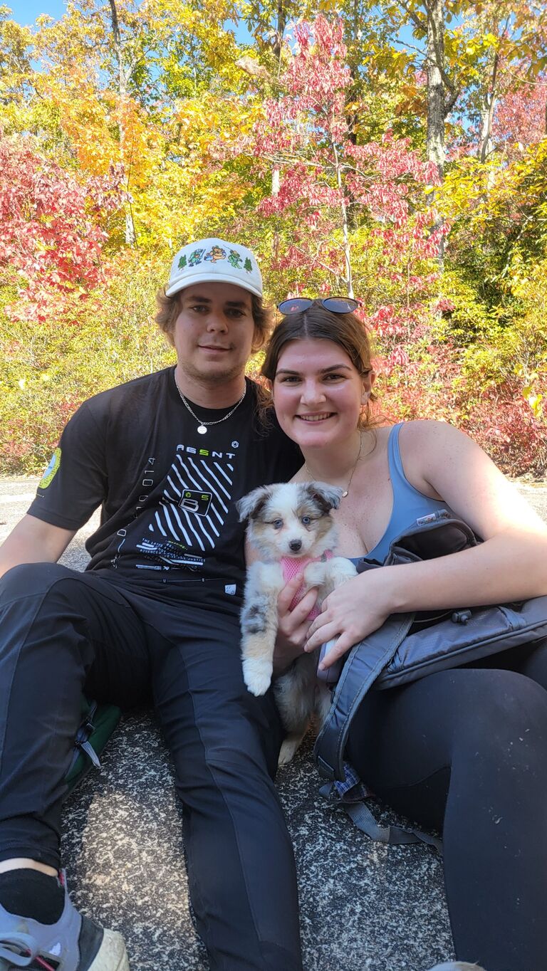 Welcomed Eden to the Family! 

She's a mini Australian shepherd from Missouri. We took her hiking the first weekend Hannah got her, which probably wasn't the best idea as she was 4lbs. But Eden decided she was a big girl and climbed all the way up the mountain, and well...slept in the backpack all the way back down. 