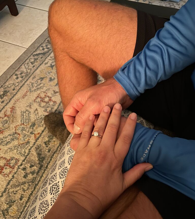 Josh proposed on a Sunday morning while we were home and drinking coffee. It was sweet, simple and perfect!