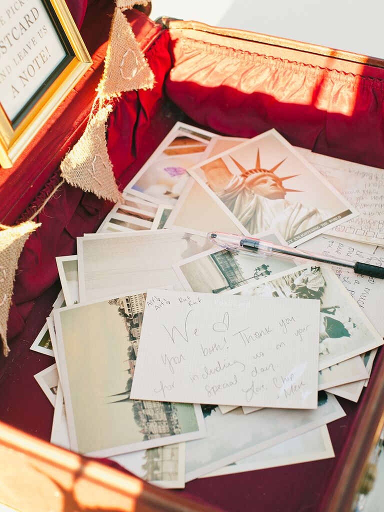 Post card guest book for a creative wedding idea