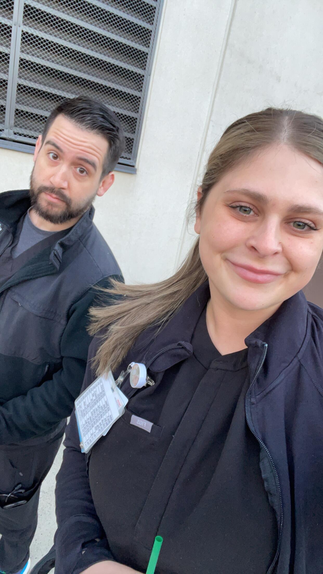 Just a fun photo of us being nurses together! I think this may be the only photo we have together in scrubs!