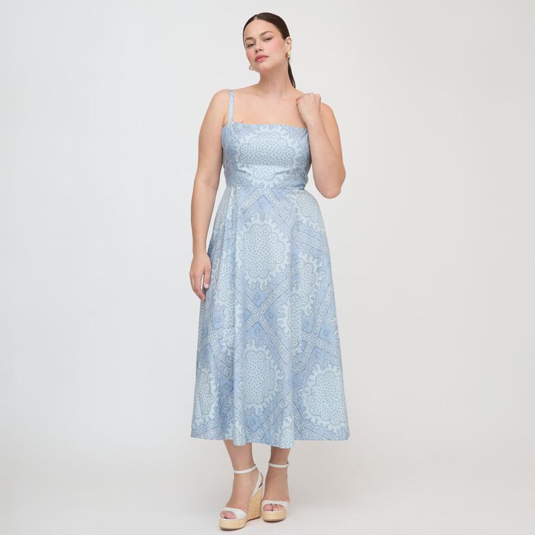 Hill House Home blue paisley midi summer wedding guest dress
