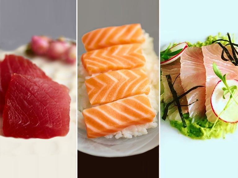 Sashimi trio with salmon, ahi and kanpachi