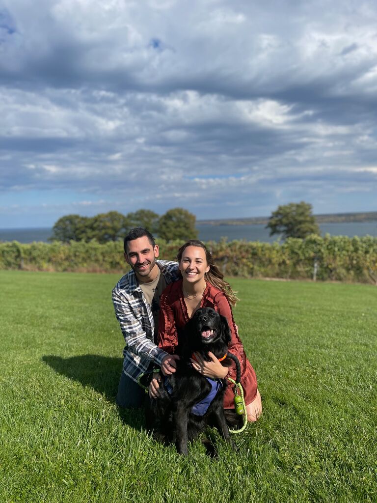 After weeks of Renee confirming to Andrew that we could stop at the Thirsty Owl Winery again so he could try the new chef's food, on a perfect day with a perfect ring and Renee's family watching, we got engaged when Andrew got down on one knee on the same spot we took our photo on our first date (remember October 22, 2019?!). We spent the rest of the day celebrating along the wine trail and being happier than ever.