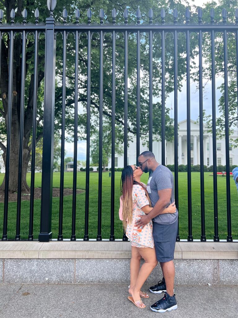 A kiss in front of the White House for our first trip to D.C. together.