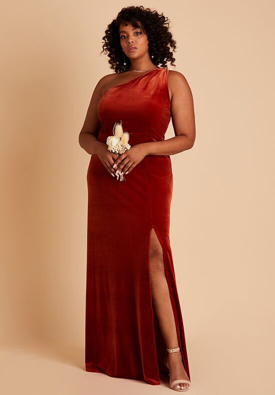 Burnt orange best sale velvet bridesmaid dress