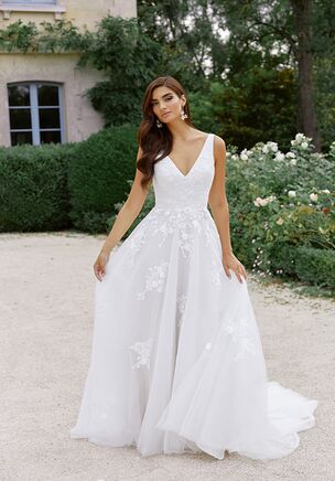 Sparkle Tulle V Neck A Line with Sequined Lace Appliqués