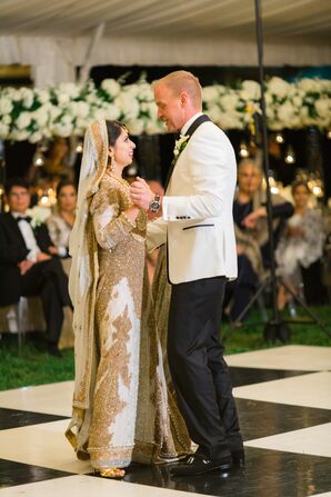 white and gold pakistani bridal dress