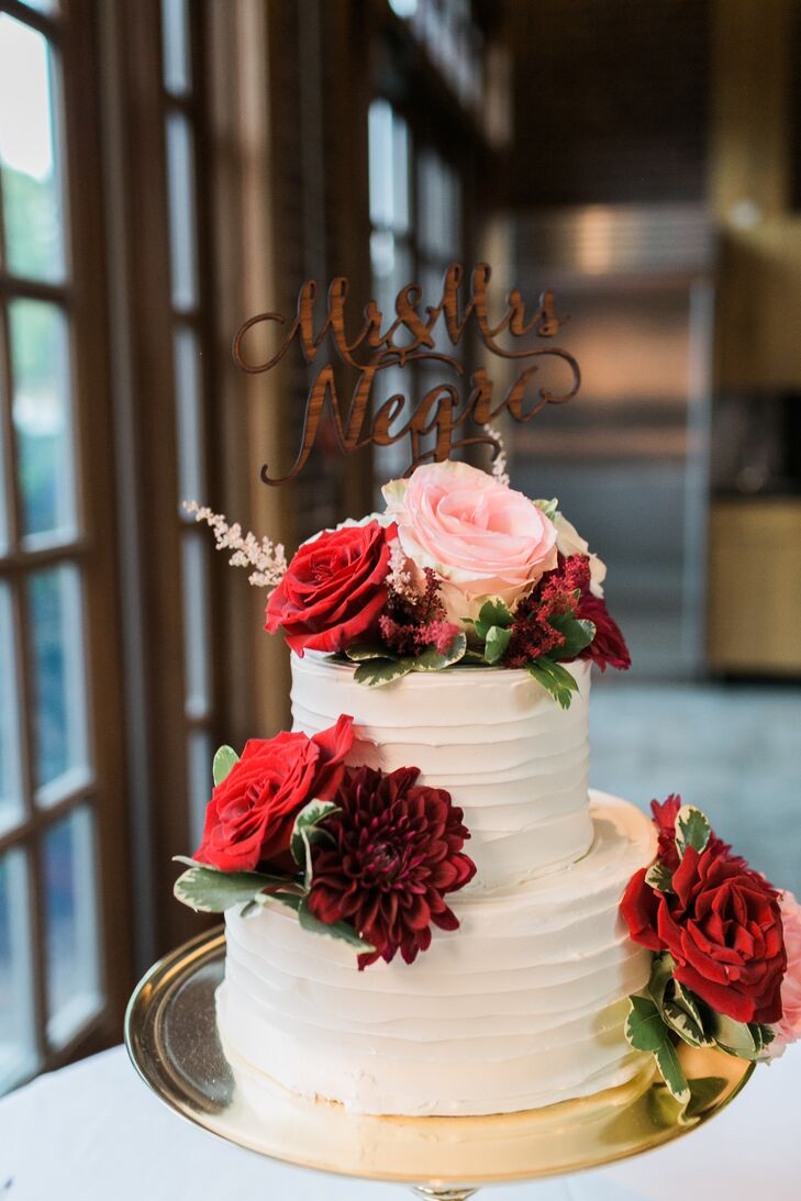 Two Tier Buttercream Cake With Red Flowers