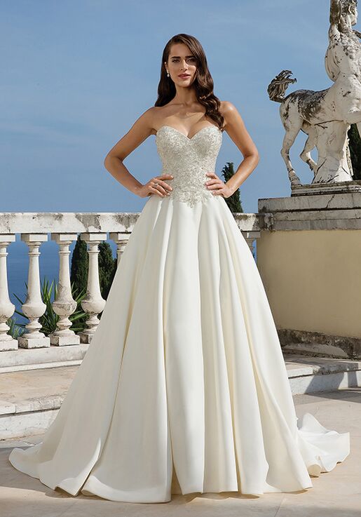 strapless satin ball gown wedding dress