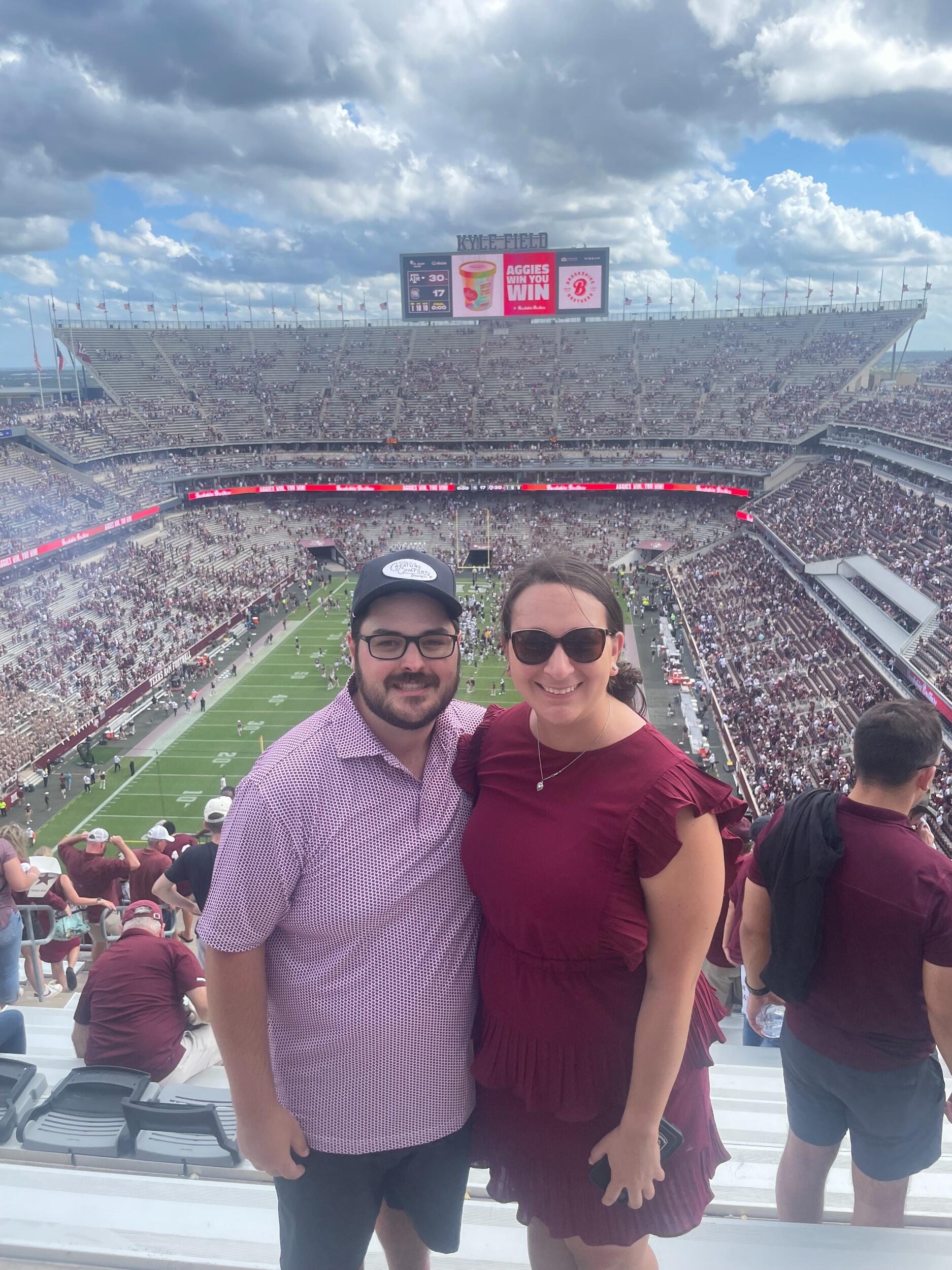 College Station, Texas 
A&M vs. South Carolina 
First A&M Game for Austin. 
Also where Austin told Ellie he loved her for the first time! 
