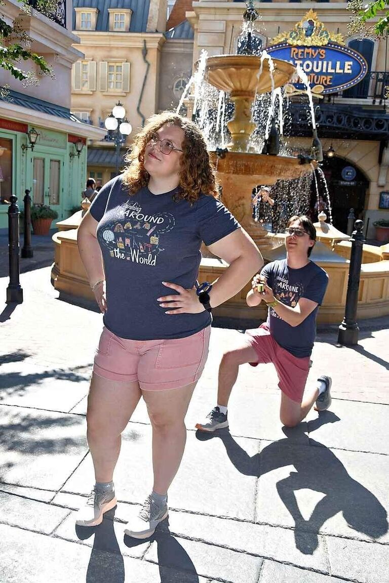 With nowhere to go but up, Aiden proposed to Meredith in front of the Ratatouille Fountain. Ratatouille was the first ride they went on together almost a year earlier.