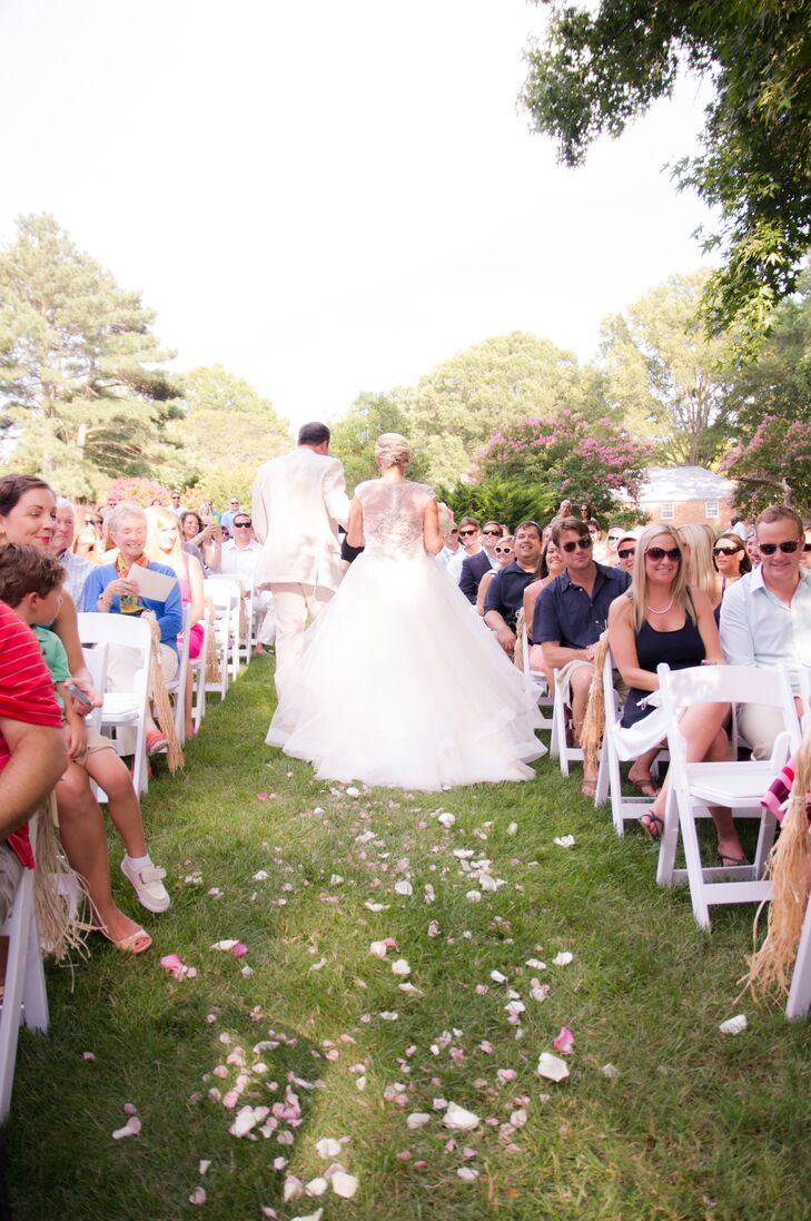 Recessional At Casual Backyard Wedding In Virginia Beach