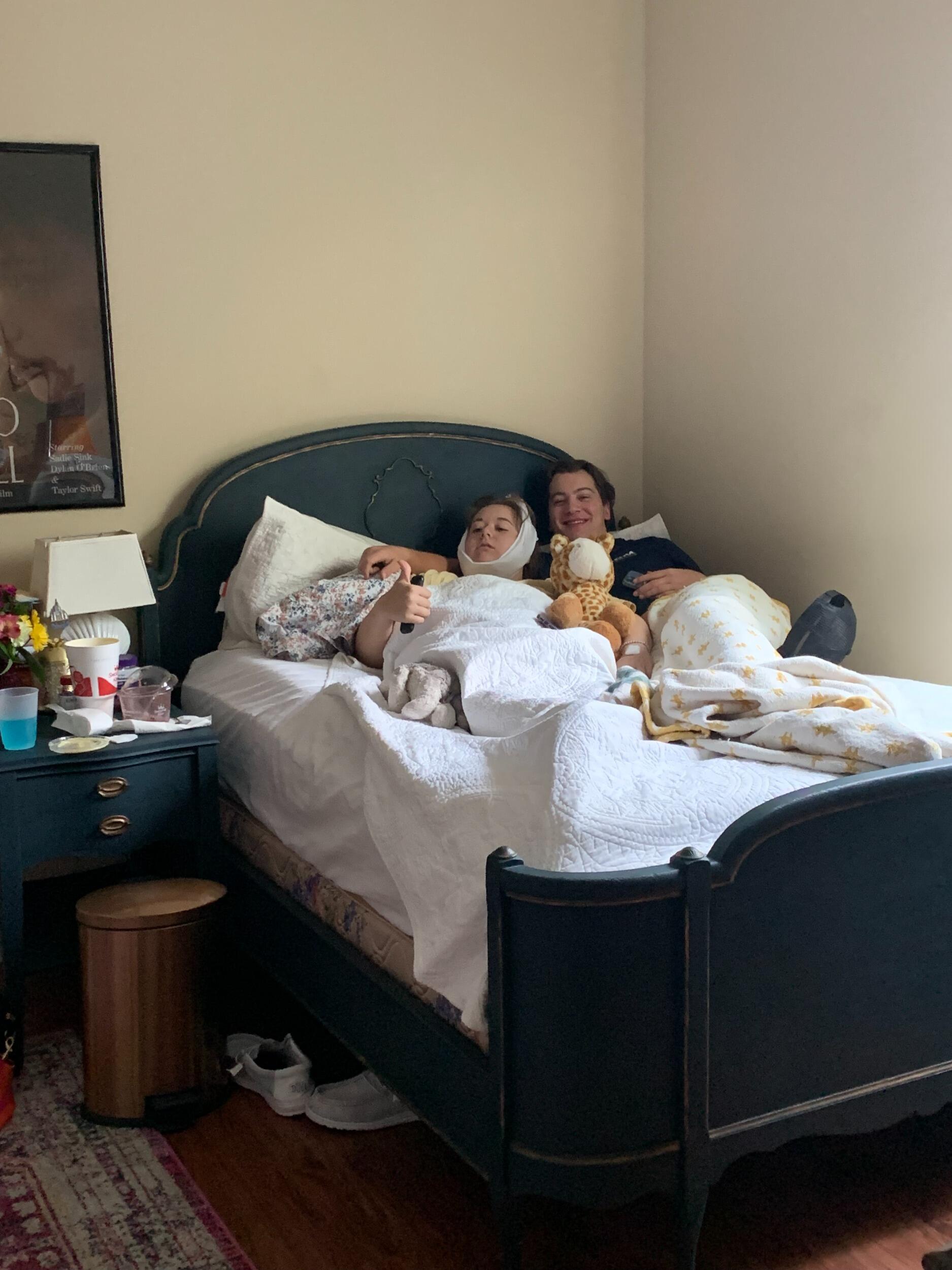 Parker comforts Maggie after an awful wisdom teeth removal surgery. 