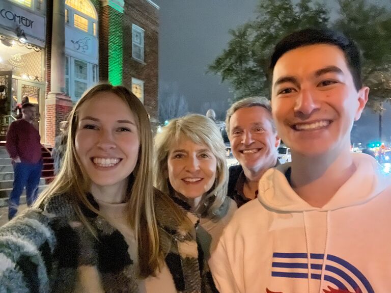 Ryann's parents came to town and we got to "recreate" our first date with them! We went out to an excellent dinner, and then caught an improv comedy show at 4-day weekend in Dallas! It's a clean, improvised comedy show where we all got some good laughs. One poor fellow on the front row got ROASTED for saying he had been dating his girlfriend for something like 6 years. Everyone (except for the guy) thought he shoulda put a ring on it by then and it was the funniest part of the evening to me.  - Adam