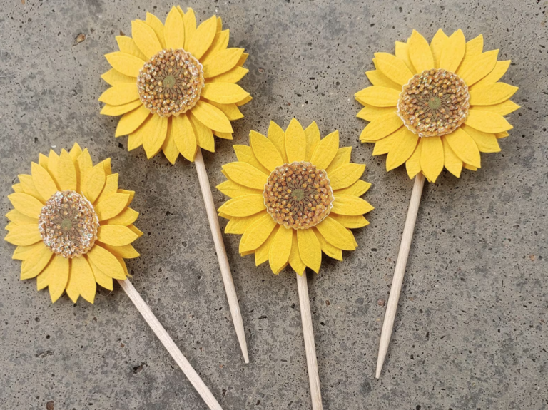 Cheerful Sunflower Wedding Cupcake Toppers