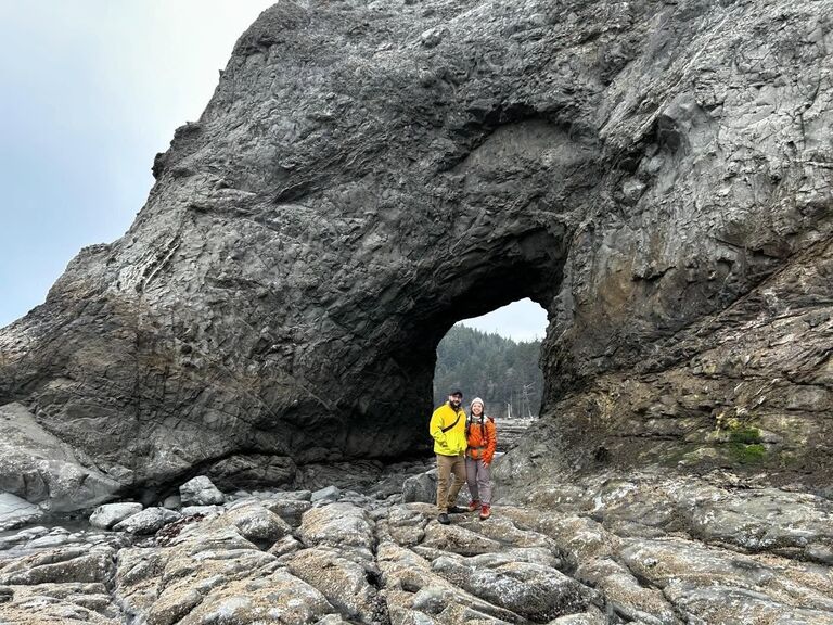 For our second big trip, we explored Seattle. Here we are at the Hole-in-the-Wall, Rialto Beach, Olympic National Park.
