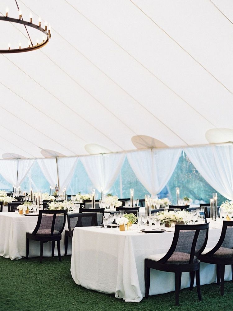 black-and-white tented wedding reception