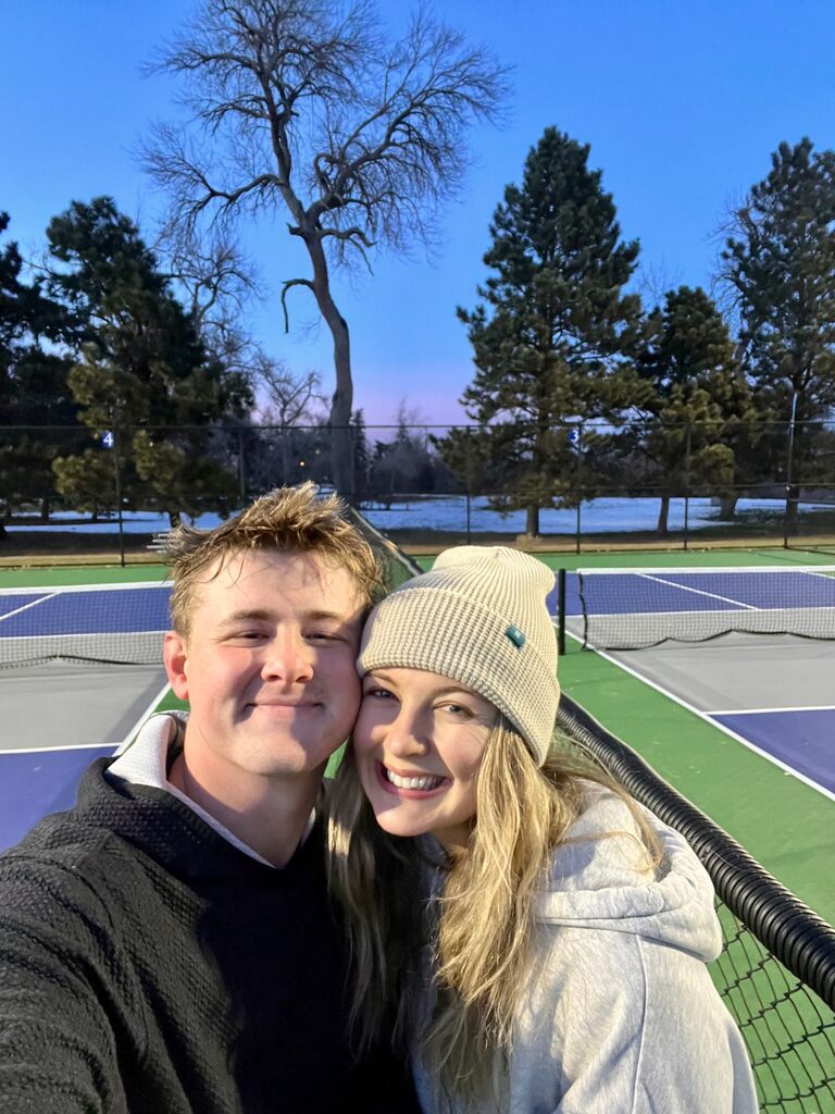 Pickleball! We love playing sports together, probably because we are both stupid competitive.