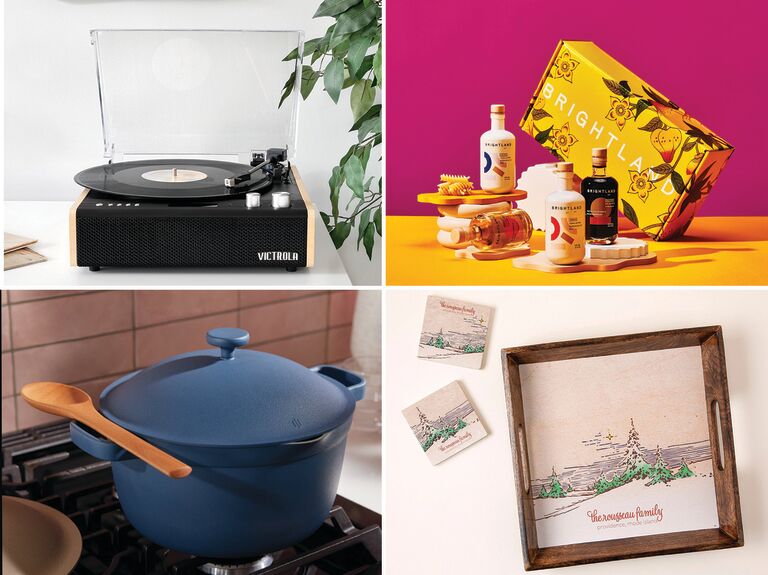 Four gift ideas for in-laws: record player, cooking gift set, customized serveware, pot