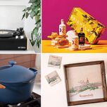 Four gift ideas for in-laws: record player, cooking gift set, customized serveware, pot