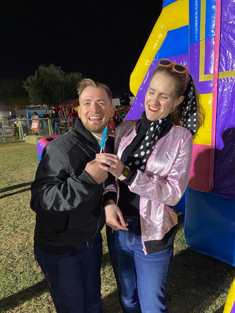 When we had our 1st Halloween/Fall Fest; we dressed as a Greaser and Pink Lady