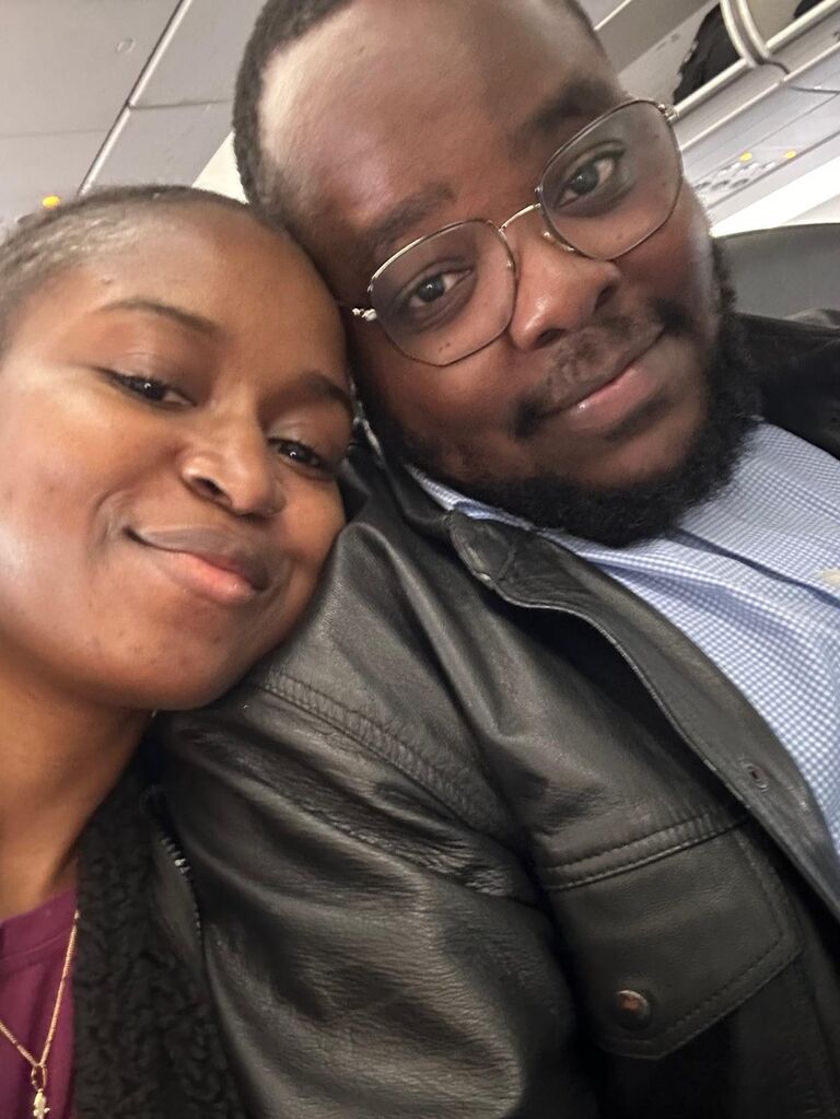 Sharing a selfie on our flight to a prayer meeting