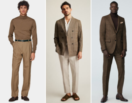 Collage of three fall-inspired suits for men