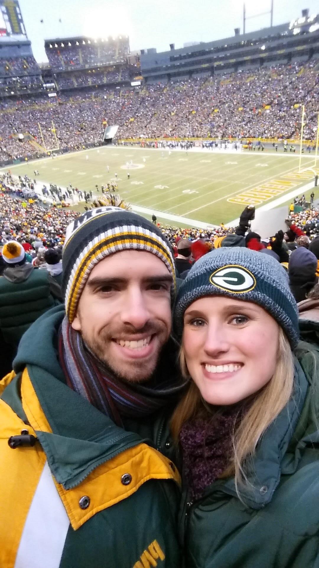 They started dating in November, and Zach couldn't stay away. He flew to Wisconsin to visit her over the holiday break, and they went to a Packer game for her birthday. She was shocked that he made the trip after only spending a month together! He met her entire family in one go (and he kept dating her!).
