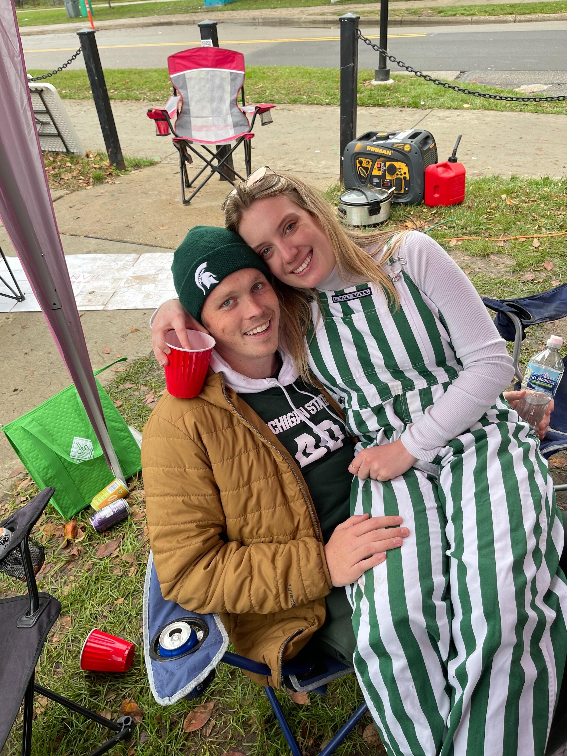 Cameron's first time at MSU. Happened to be a huge rivalry game AND Halloween weekend. Let me just say.. couches were burned.