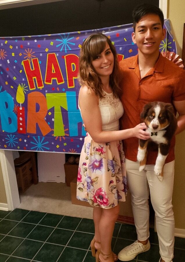 Celebrating Mark's birthday with little Brodie Bear