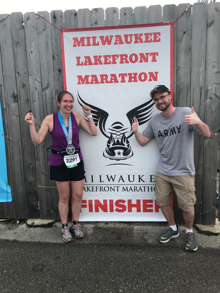 Adam was the best cheering squad for Monica’s first marathon