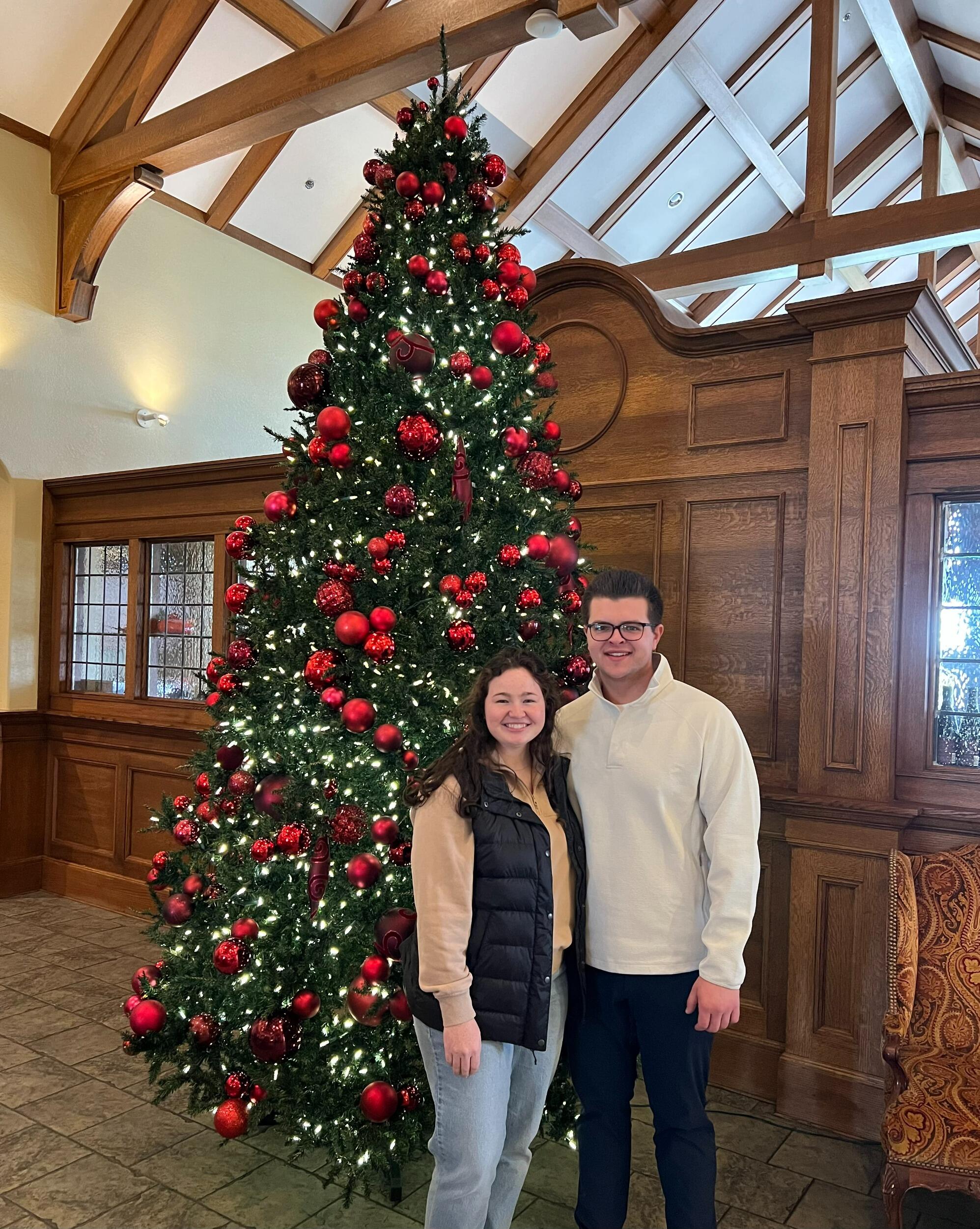 We went for lunch at Somerby with Aaron's mom, and she snapped this picture of us by one of their Christmas trees.