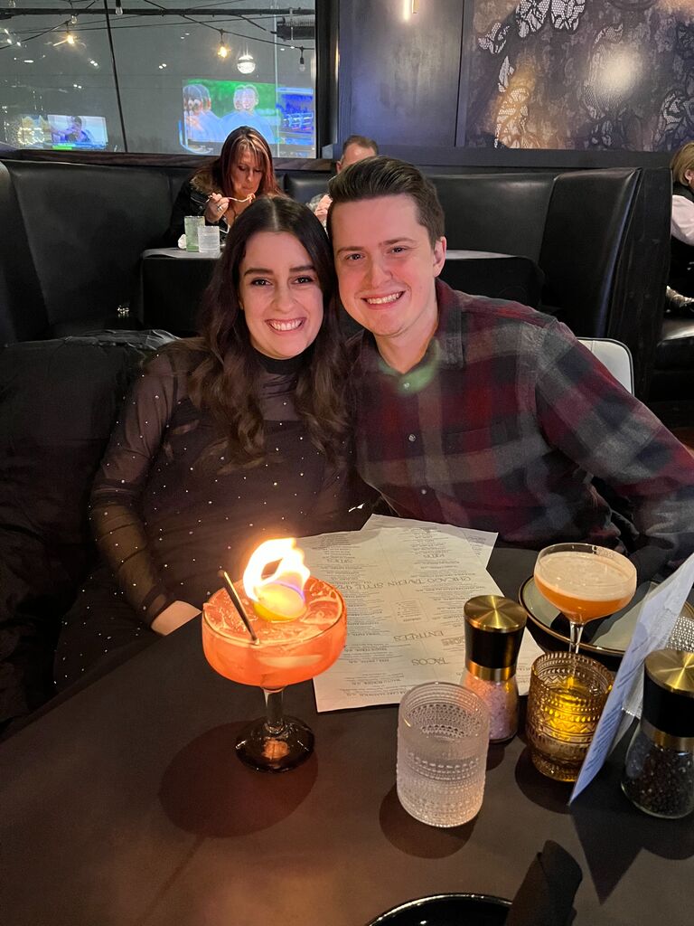 Our one and only Valentines Day as fiancés! Trying a restaurant we always say "I want to try that place" every time we drive by. Complete with a cocktail ON FIRE! 