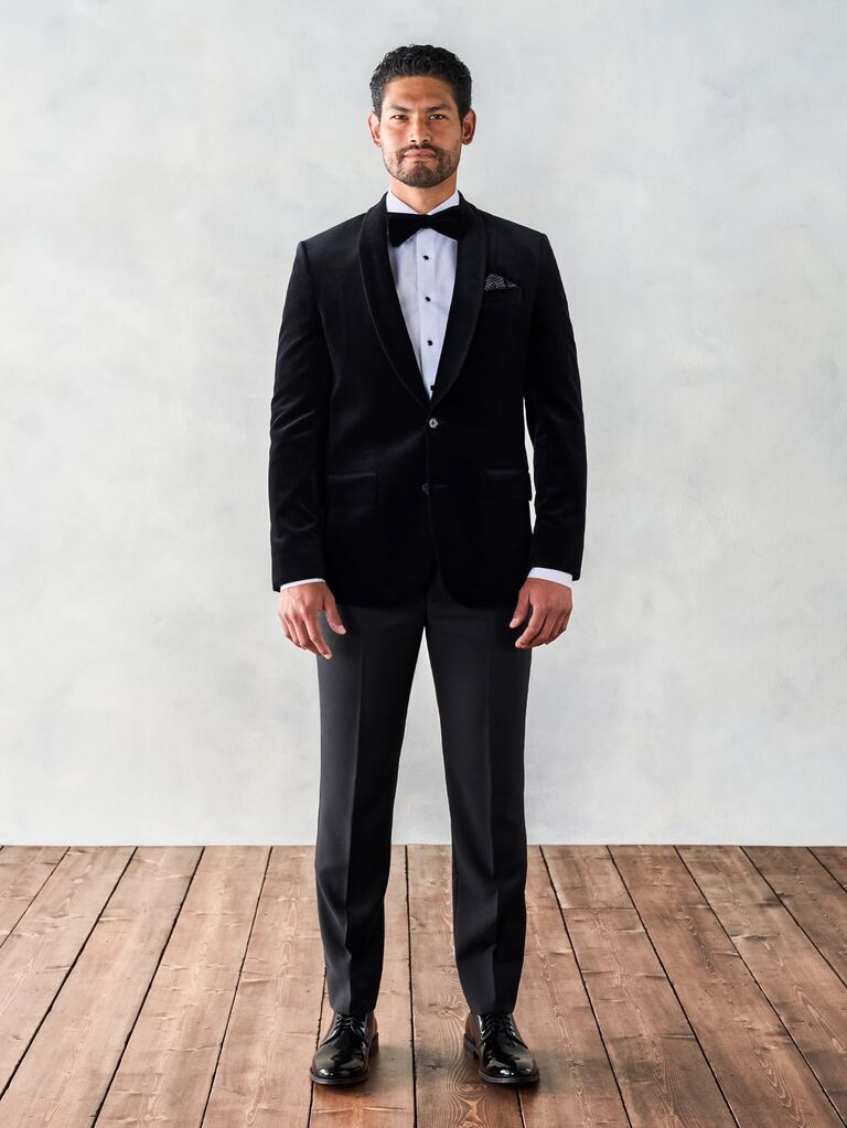 Black velvet jacket tuxedo for black-tie wedding