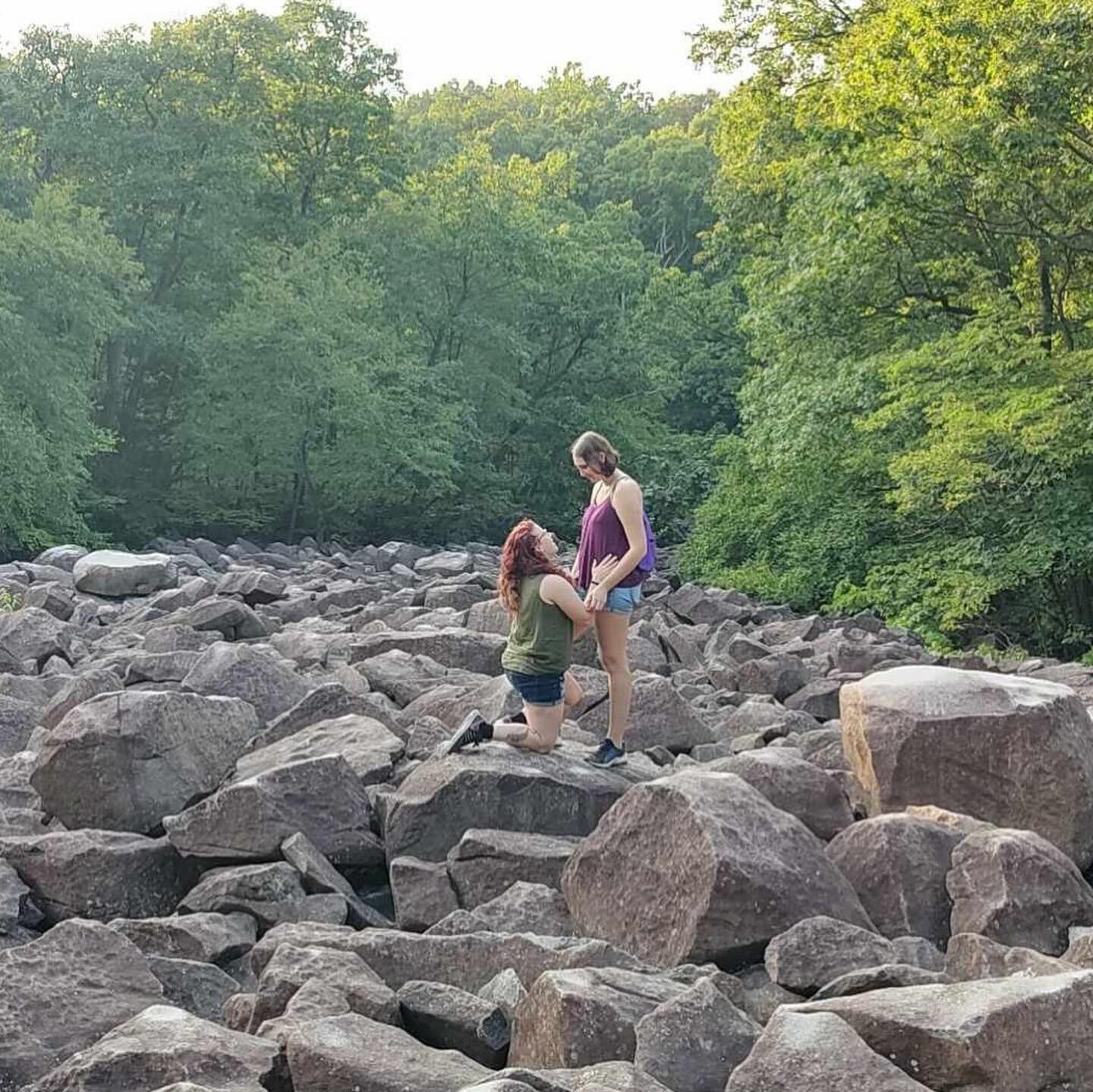 In May of 2024, Hannah and Maya had their engagement rings custom made at a local shop in Philly. In August the rings came in! Hannah proposed at the end of August by recreating their first date: chicken pot pie, going to see the most recent Alien movie, and finishing with a hike to get pictures of the proposal.