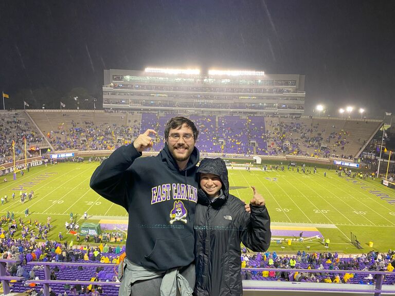 Speaking of football... first ECU game together, Matt's alma mater. Go Pirates!