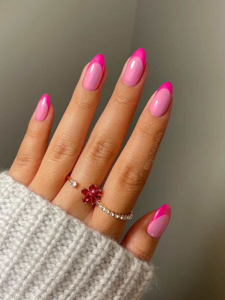 Valentine's Day pink chrome French tip nails