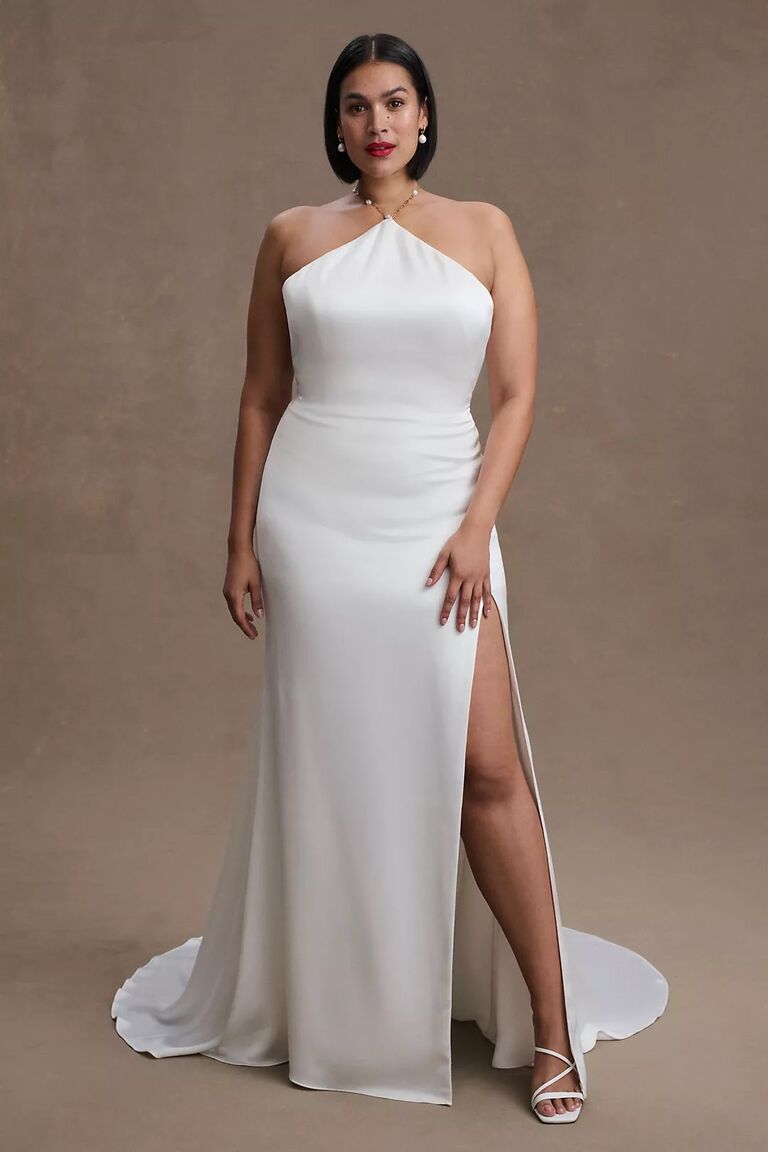 Plus size white halter on sale dress