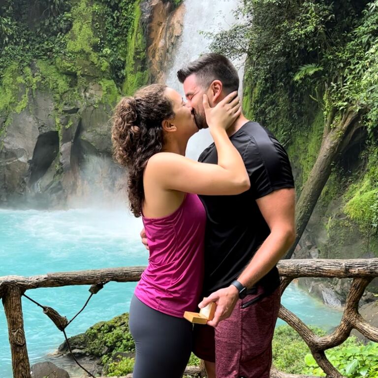 We got engaged in Costa Rica at the base of the Tenorio Volcano! It was and is, by far, our favorite vacation. Daniel completely surprised Becca by proposing halfway through the trip (she thought if he was going to propose, he would have done it on the first couple nights!) She was ecstatic :)