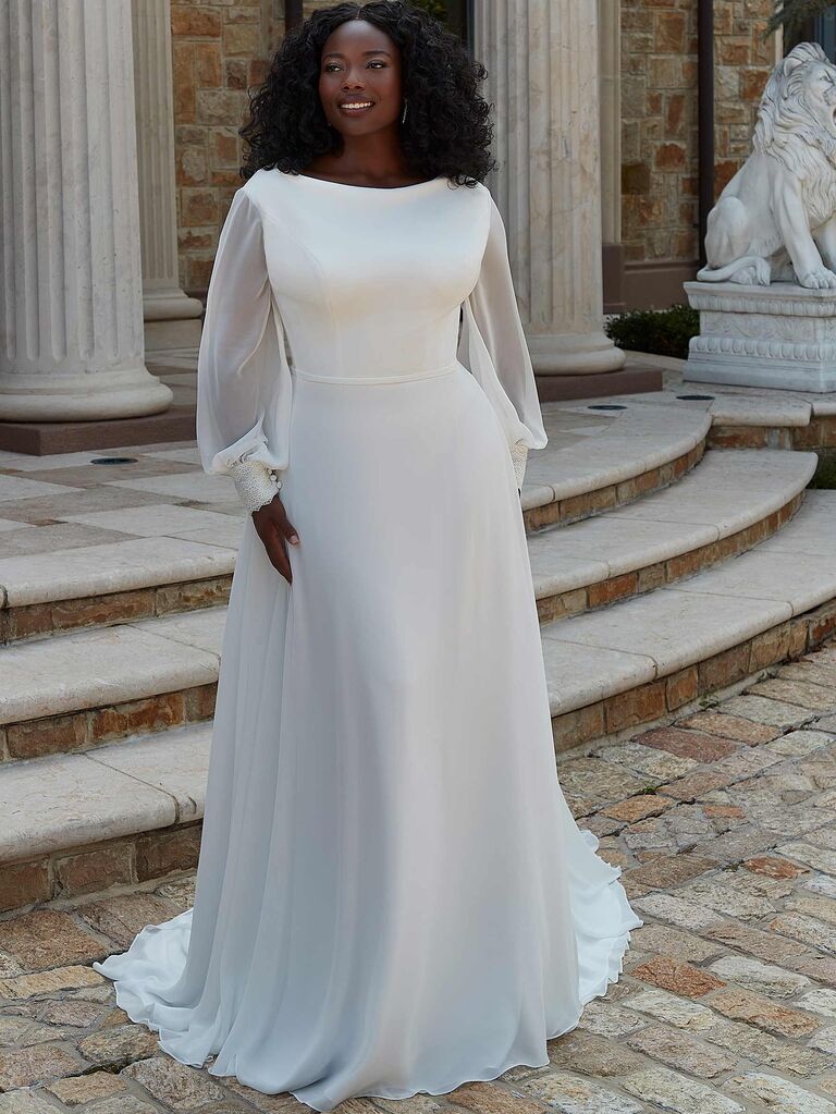 Morilee puff sleeve modest wedding dress