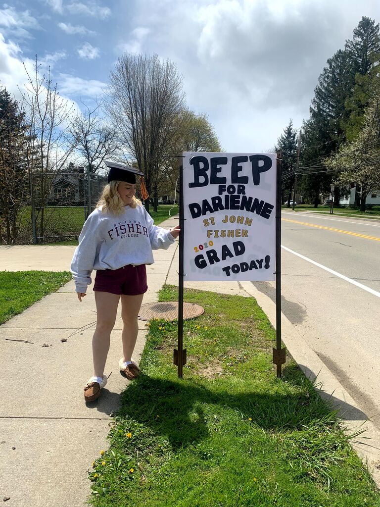 Darienne graduates from St. John Fisher College from home due to COVID-19!