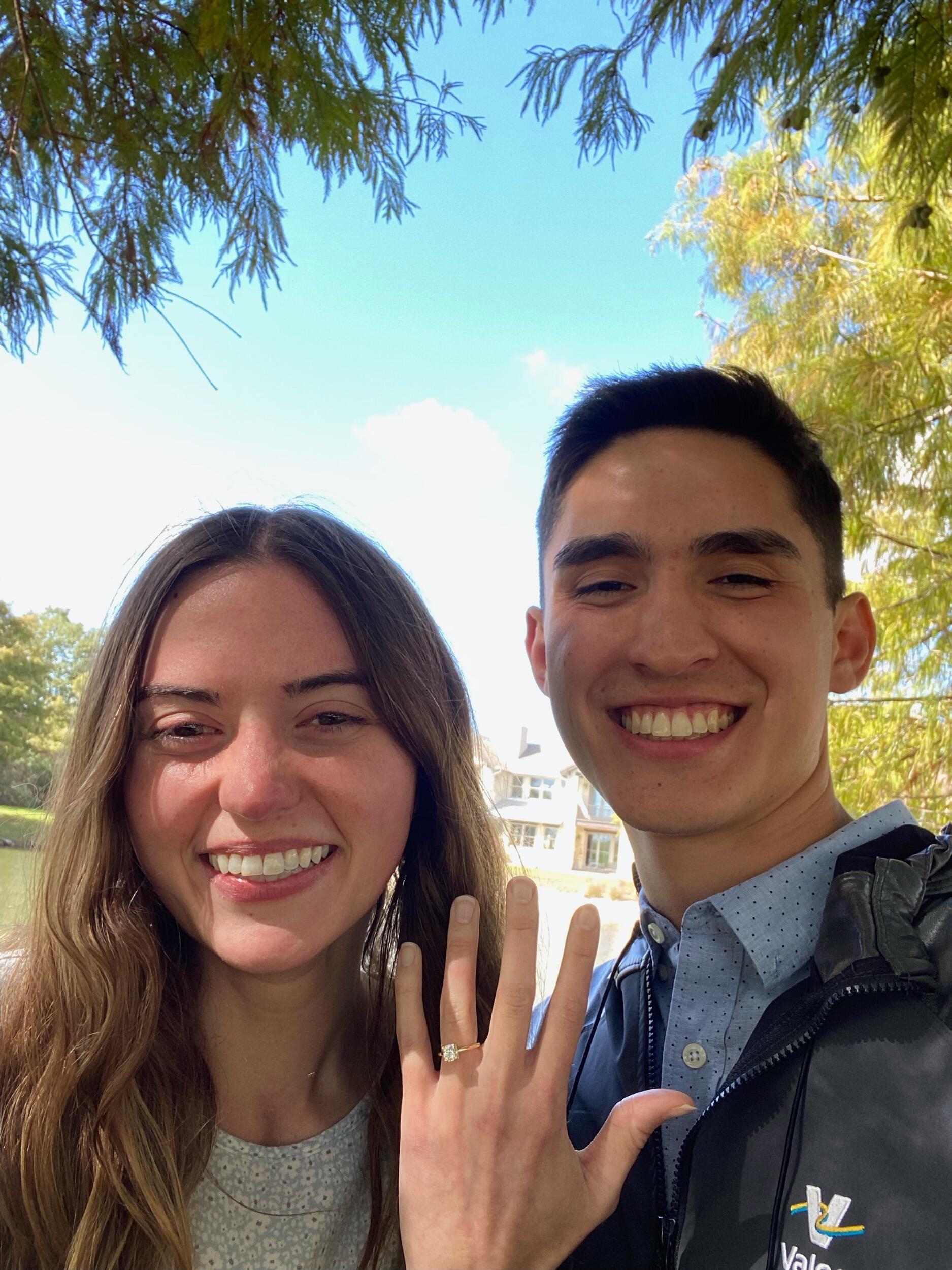 Seth and Madi get engaged at a hidden pond by the Lake Walk in Bryan