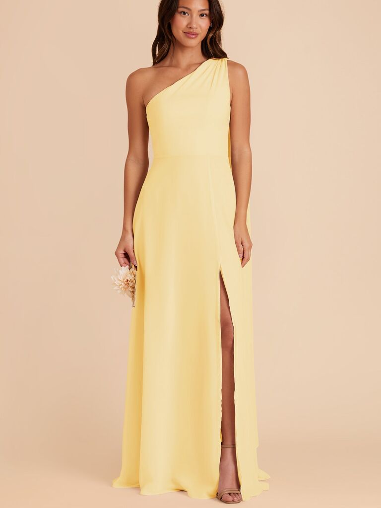 Birdy Grey yellow one-shoulder beach wedding guest dress for mother-of-the-bride