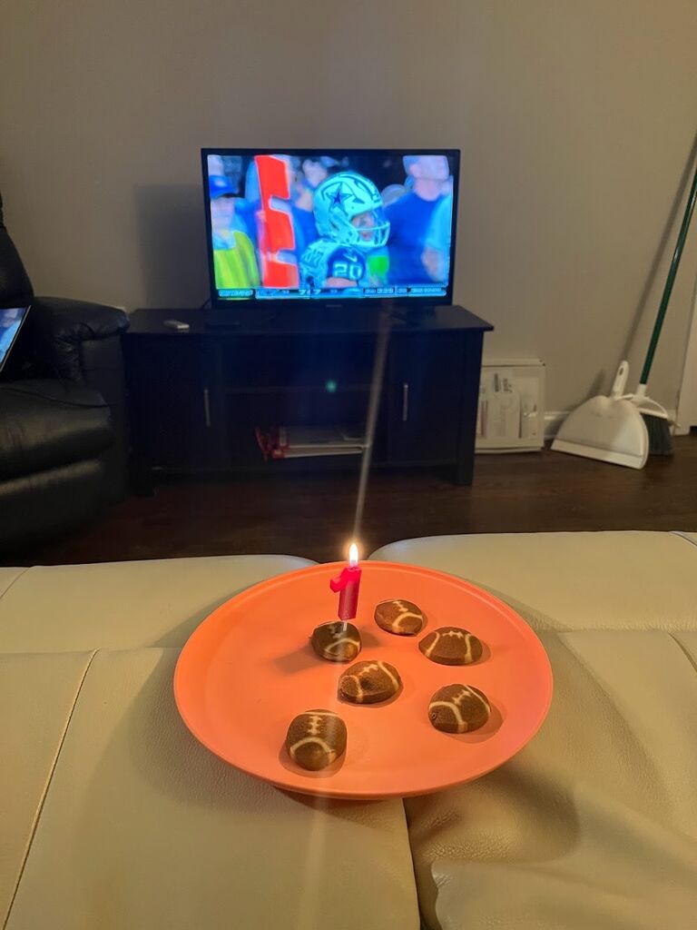 1 Year of Dating!!! We celebrated with dinner followed by cookies and watching the Cowboys!